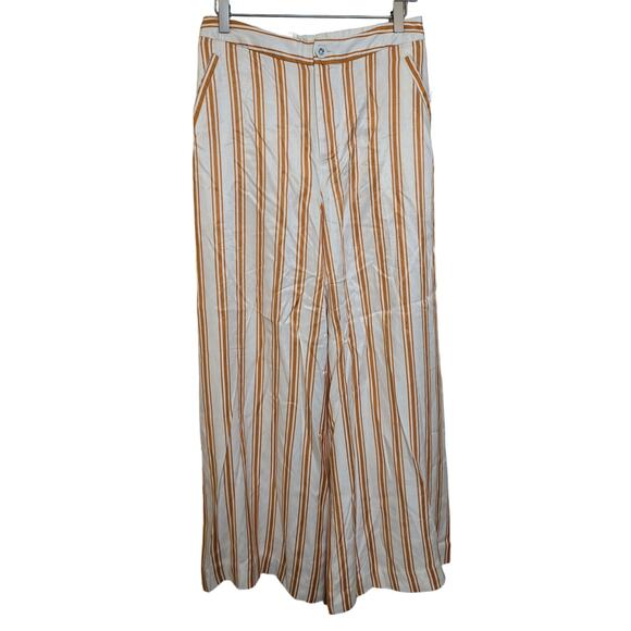 MAEVE by ANTHROPOLOGIE Orange Cream Striped High Rise Wide Leg Pants Women Sz 6